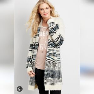 Maurices Cozy Geometric Fuzzy Long Cardigan